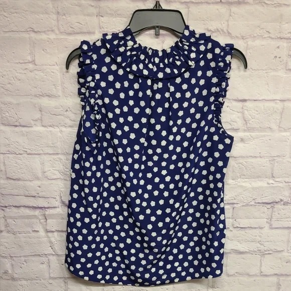 Kate Spade 100% Silk Dark Blue and White Sleeveless Blouse Size Small - Picture 2 of 4